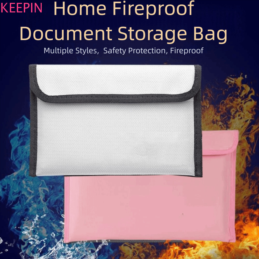 KEEPIN ทนไฟกระเป๋าเอกสาร,ซิปปิด S/M/L Cash Safe Storage Pouch,สวมใส่กันน้ําสองชั้นด้านบนจับทนไฟโล่โฟลเดอร์การเตรียมฉุกเฉิน