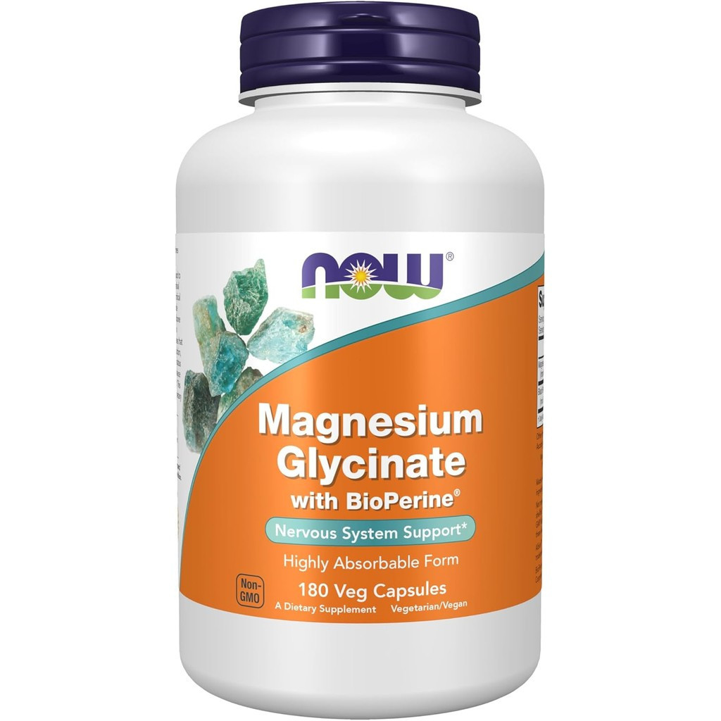 อาหารเสริม NOW, Magnesium Glycinate พร้อม BioPerine, 180 Veg Capsules