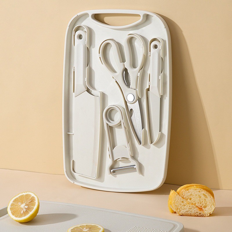 ชุดมีดสแตนเลส 5ชิ้น สำหรับครัว มีดผลไม้ กรรไกร ชุดเขียง มีดคม 4 ประเภท มาพร้อมเขียง1 สะดวกสบาย คุณภาพสูง ทนทาน - รูปที่ 5