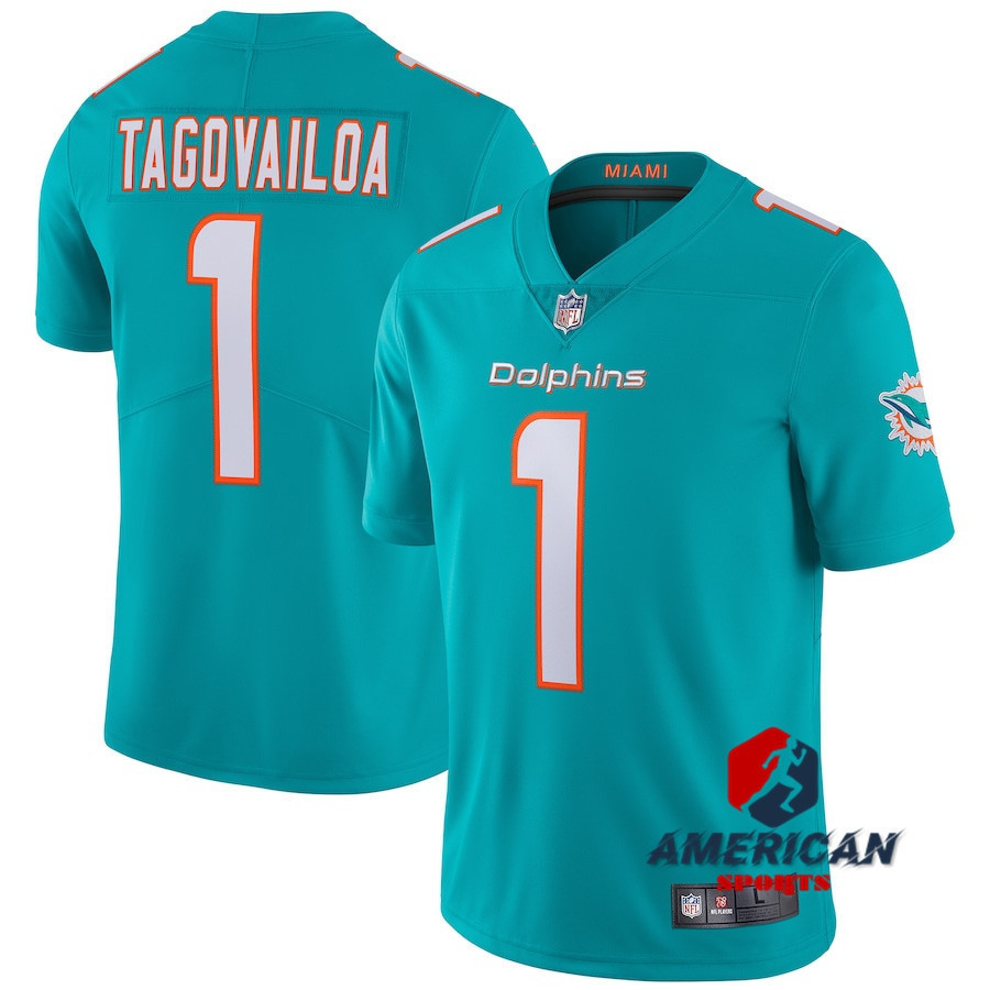 KK Men NFL Miami Dolphins Tua Tagovailoa 2023-24 Aqua เสื้อทีมMiami Dolphins