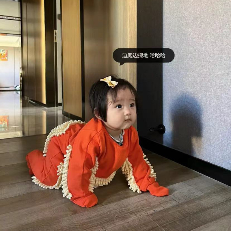 เด็ก Romper เข่า Pads เด็ก Jumpsuit ฝาครอบทําความสะอาดพื้น Romper Dirt-Resistant ตลก Mop Man 5P0W