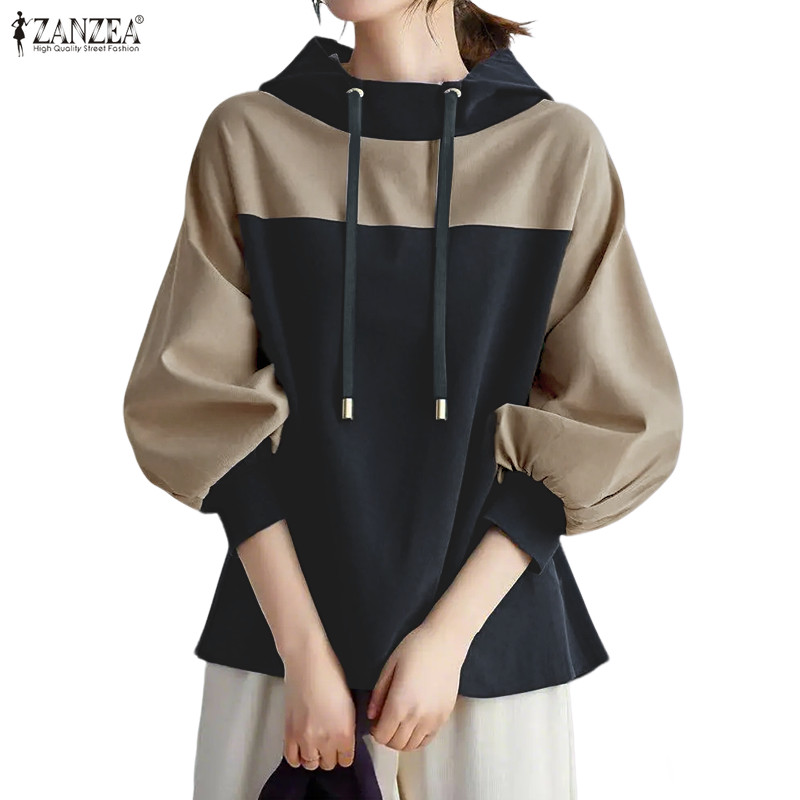 ZANZEA เสื้อเบลาส์แขนยาวมีฮู้ด สไตล์เกาหลี ทรงหลวมติดกระดุม กันแดดน่าสวมใส่สำหรับผู้หญิง