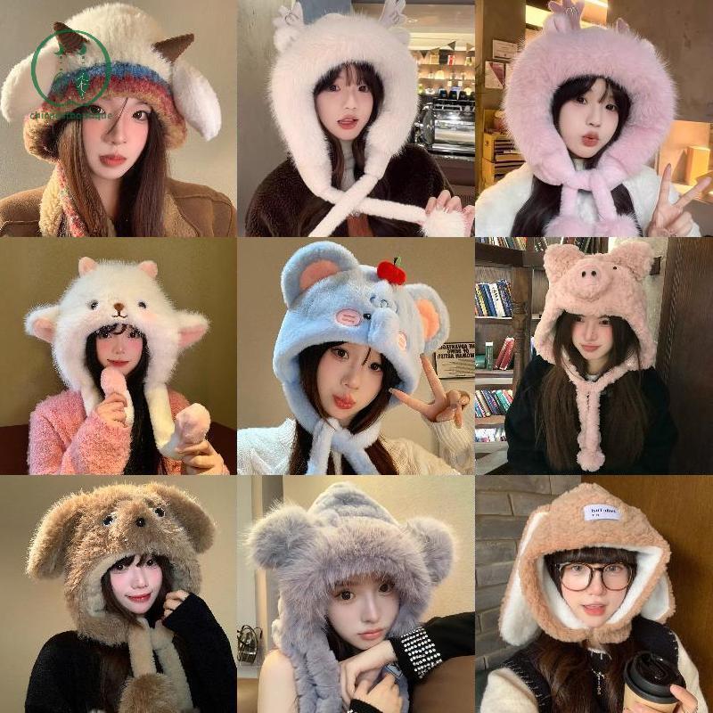 หมวกหูหมีน่ารัก, หมวกถังขนเทียมตุ๊กตาเกาหลี, อินเทรนด์ Casual กลางแจ้งผู้หญิงอบอุ่นหมวกปุยฤดูหนาว