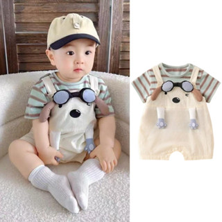 ชุดรอมเปอร์แขนสั้นสำหรับเด็กวัยหัดเดิน สไตล์การ์ตูน พิมพ์แฟช…