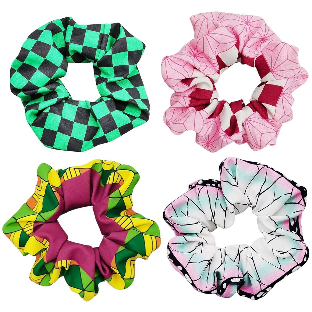 scrunchies สำหรับคอสเพลย์ 4 ชิ้น ยืดหยุ่น สไตล์อนิเมะ เพอร์ฟECT สำหรับการประดับผม