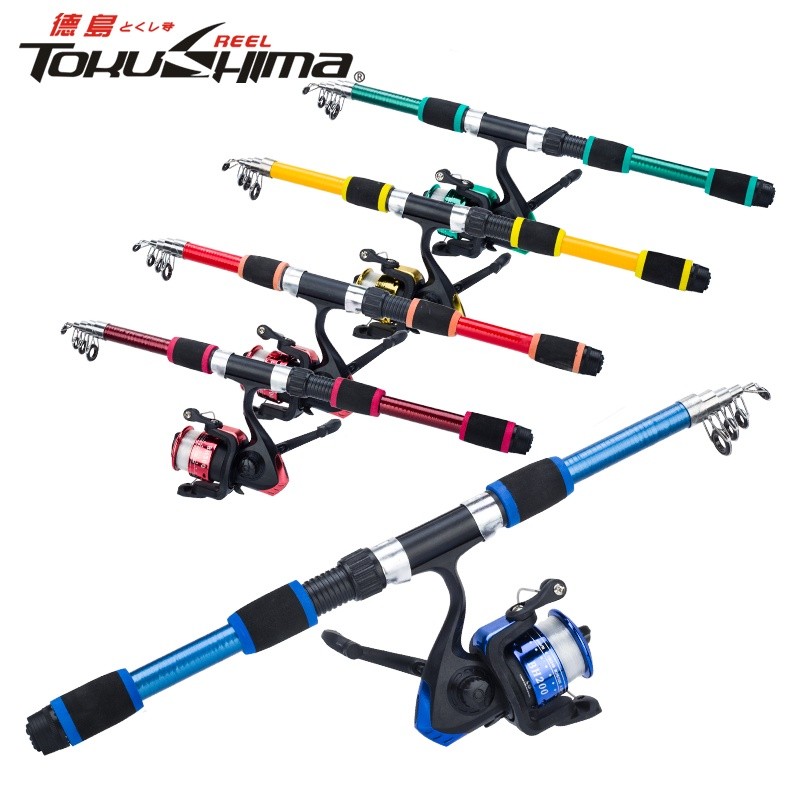 JA3 AKAKUMA 1 ชุดเบ็ดตกปลาและรอก Combos น้ําเค็ม 1.8M แก้วไฟเบอร์ Telescopic Fishing Rod พร้อม 5.2: 