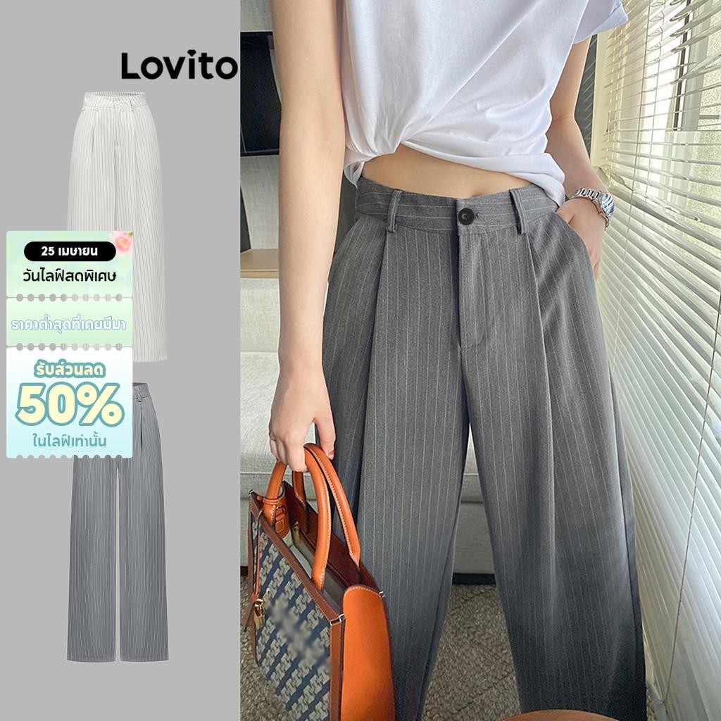 Lovito กางเกงลําลอง กางเกงลายกระดุมลายทางสําหรับผู้หญิง L76AD101 (หลากสี)