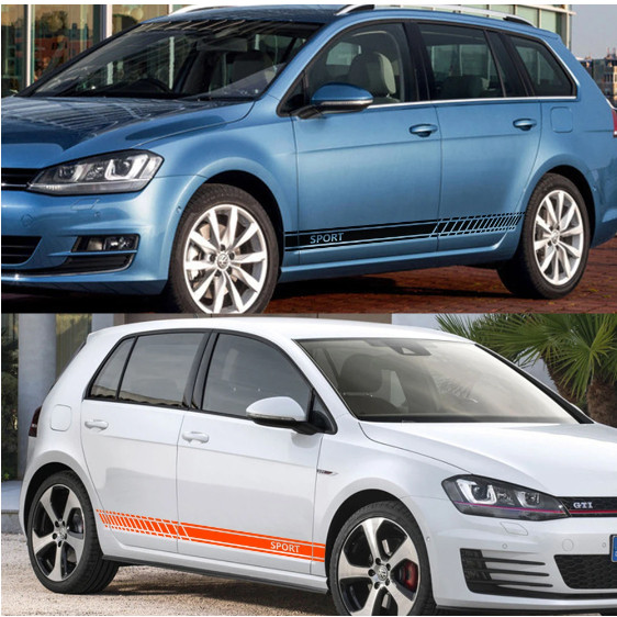 รถประตูด้านข้างกระโปรงลายสติกเกอร์กีฬาสําหรับ Volkswagen VW Golf 4 5 6 7 8 GTI GTD GTE MK7 MK5 MK6 M