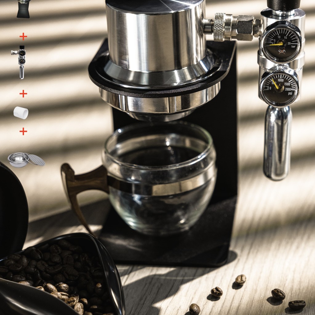 อุปกรณ์สีน้ําตาลเครื่องชงกาแฟนิวเมติก Espresso 9bar Extract เครื่องชงกาแฟแบบพกพาเครื่องชงกาแฟสแตนเลสในครัวเรือน