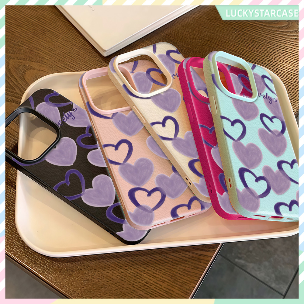 เคสโทรศัพท์ For iPhone 17 13 เคสนิ่ม TPU สีลูกกวาด หัวใจสีม่วง For iPhone 11 15 14 13 12 Pro max XS XR 7P 16 8 Plus Case - รูปที่ 5