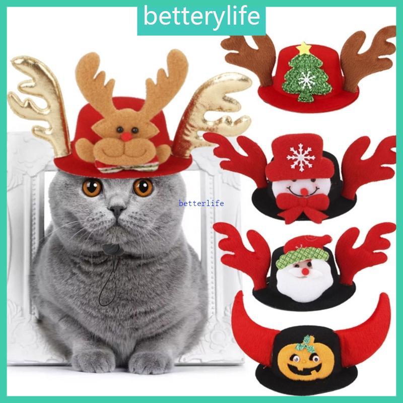 BTF สัตว์เลี้ยงหมวกคอสเพลย์คริสต์มาสสําหรับแมวสุนัขธีมคริสต์มาสการ์ตูนหมวกถ่ายภาพ