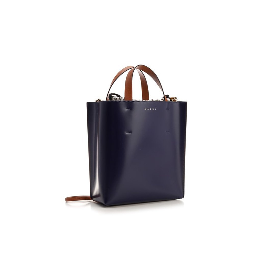 ฮ่องกงส่งตรง กระเป๋าถือขนาดเล็ก MARNI สีน้ำเงิน (พร้อมลายสีเบจ)