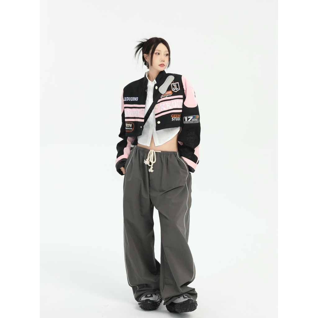 ZHL STUDIO ที่ถอดออกได้เสื้อแจ็คเก็ตรถจักรยานยนต์ผู้หญิง 2023ins อินเทรนด์อเมริกันออกแบบ Niche ชุดเบ