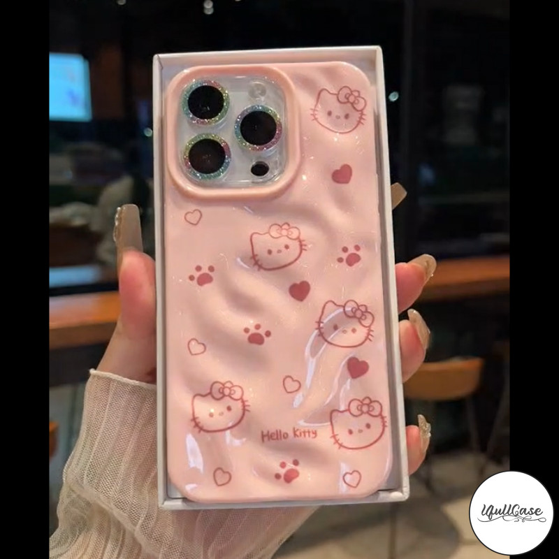สำหรับ IPhone 17 Air 13 16 12 15 14 Pro Max 16 7 15 Plus X XR XS Max สีชมพูคิตตี้รักหัวใจน้ำคลื่น Ruffle ปลอกนุ่ม