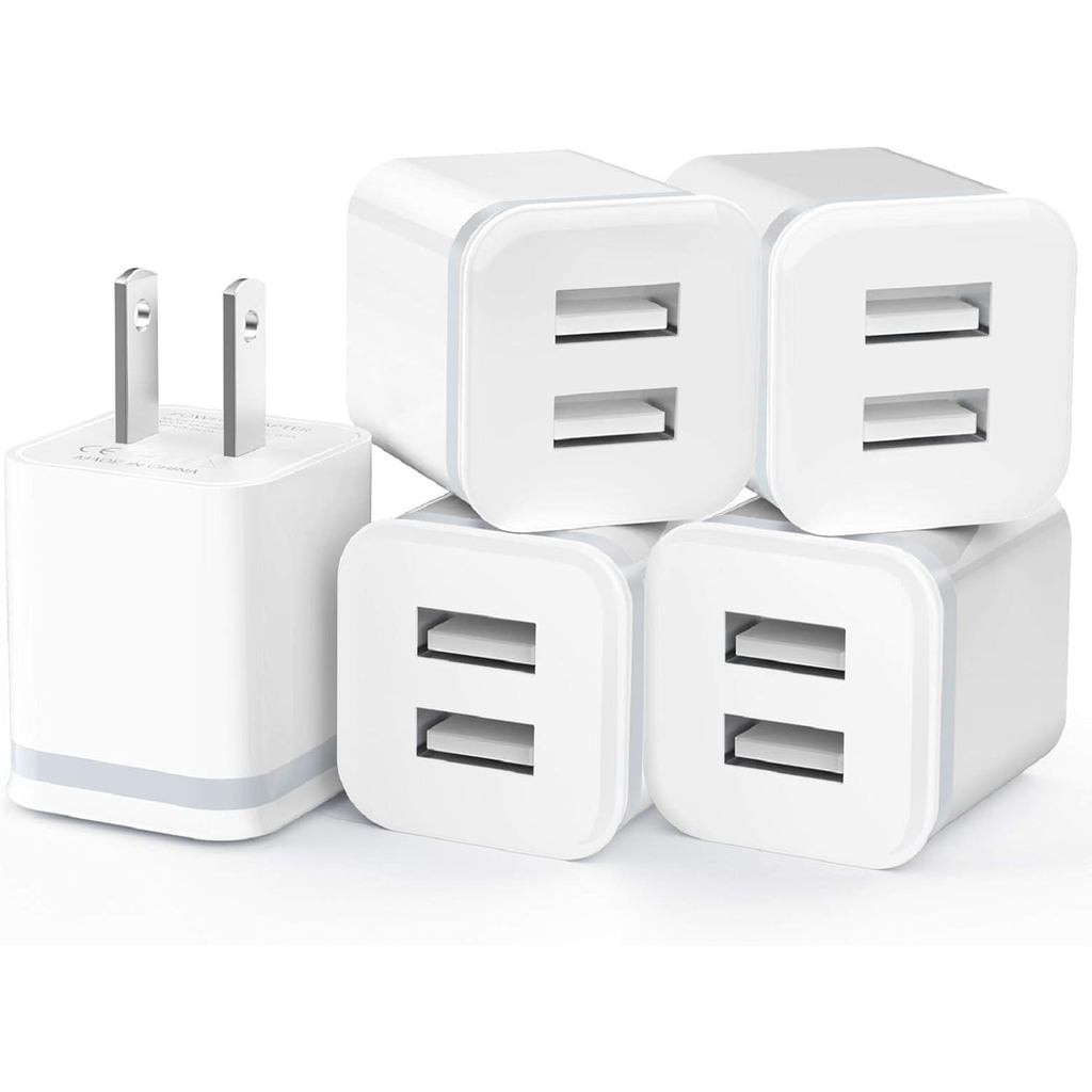 USB Wall Charger, 5-Pack 2.1A/5V Dual Port USB Cube Power Adapter ปลั๊กชาร์จชาร์จบล็อกสําหรับ iPhone