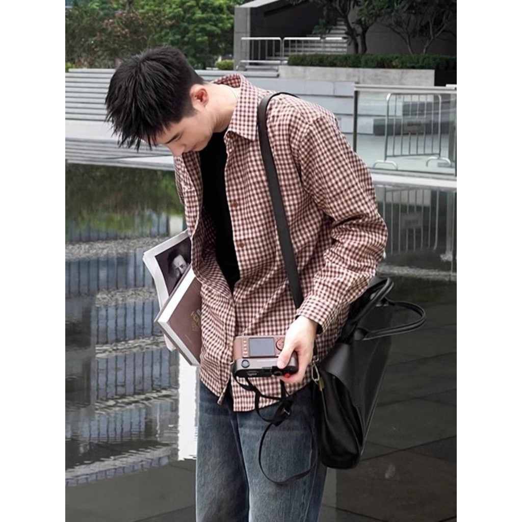 mave.matters gq เสื้อเชิ้ต เสื้อเชิ้ตลายสก๊อตอินเทรนด์รุ่นใหม่สำหรับฤดูใบไม้ผลิและฤดูใบไม้ร่วงเสื้อเ