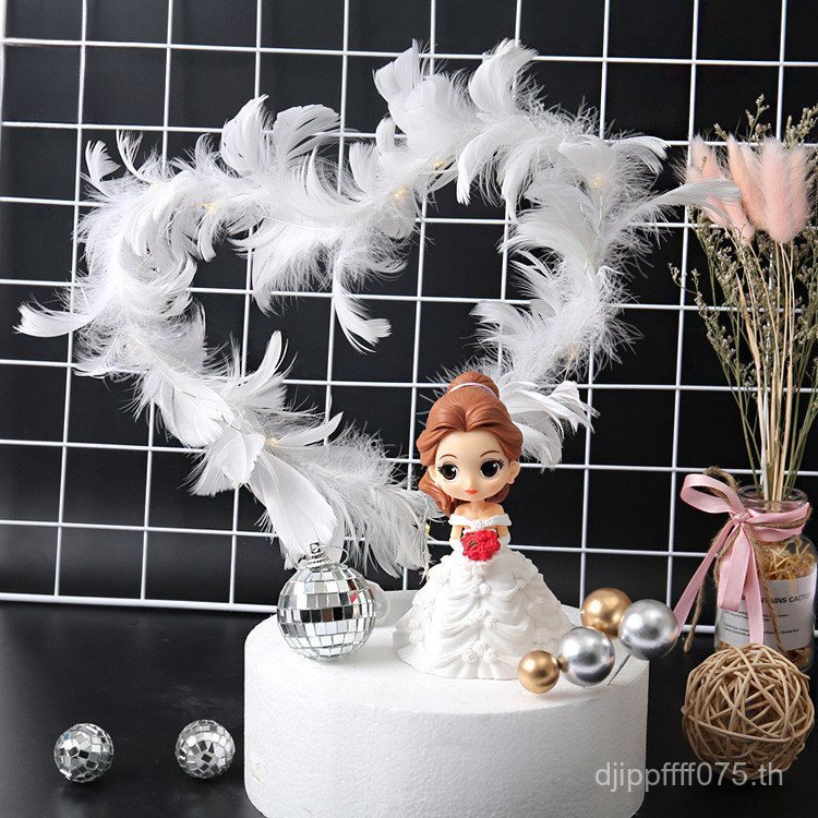 Angel Queen ตกแต่ง String เค้ก Plug-In Light String Party Fairy ไข่มุกสีดําวันเกิดมงกุฎ Feather งานแ