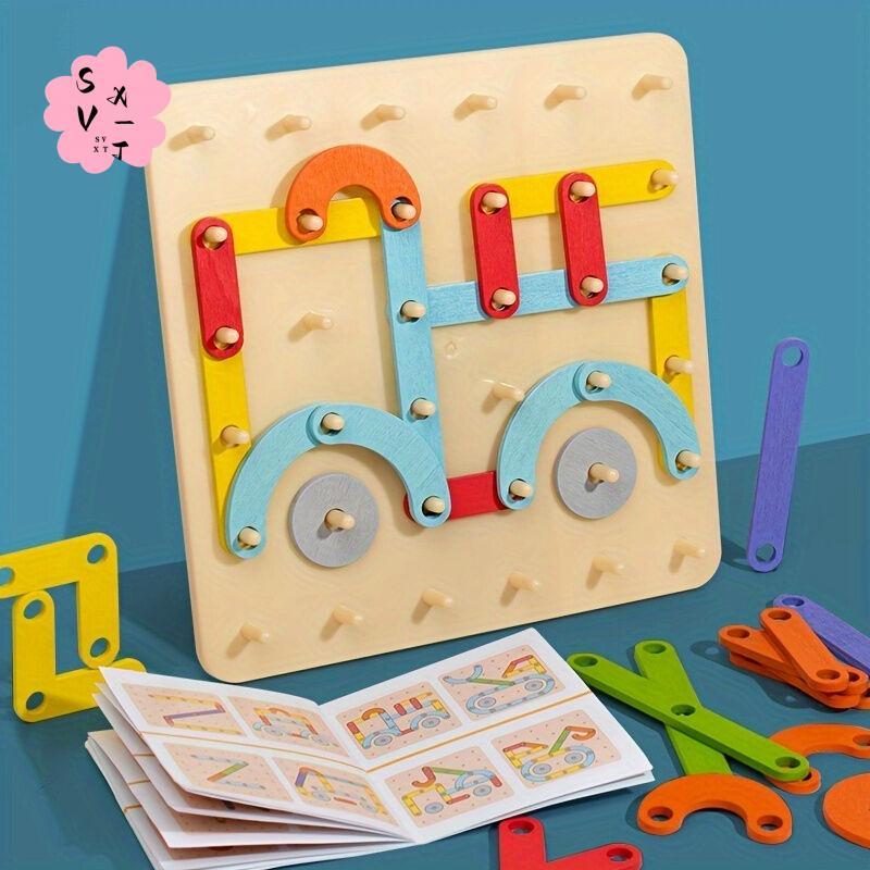 Montessori Pegboard Puzzle - ของเล่นก่อสร้างคอลัมน์เรขาคณิตสําหรับเด็ก