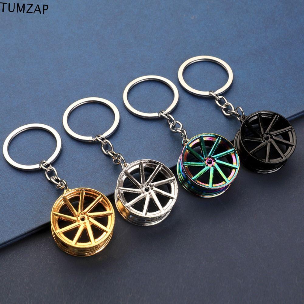 TUMZAP พวงกุญแจรถล้อ, Mini INS ขอบยาง Key Holder, Creative Keyring Alloy Wheel Hub Bag Charms