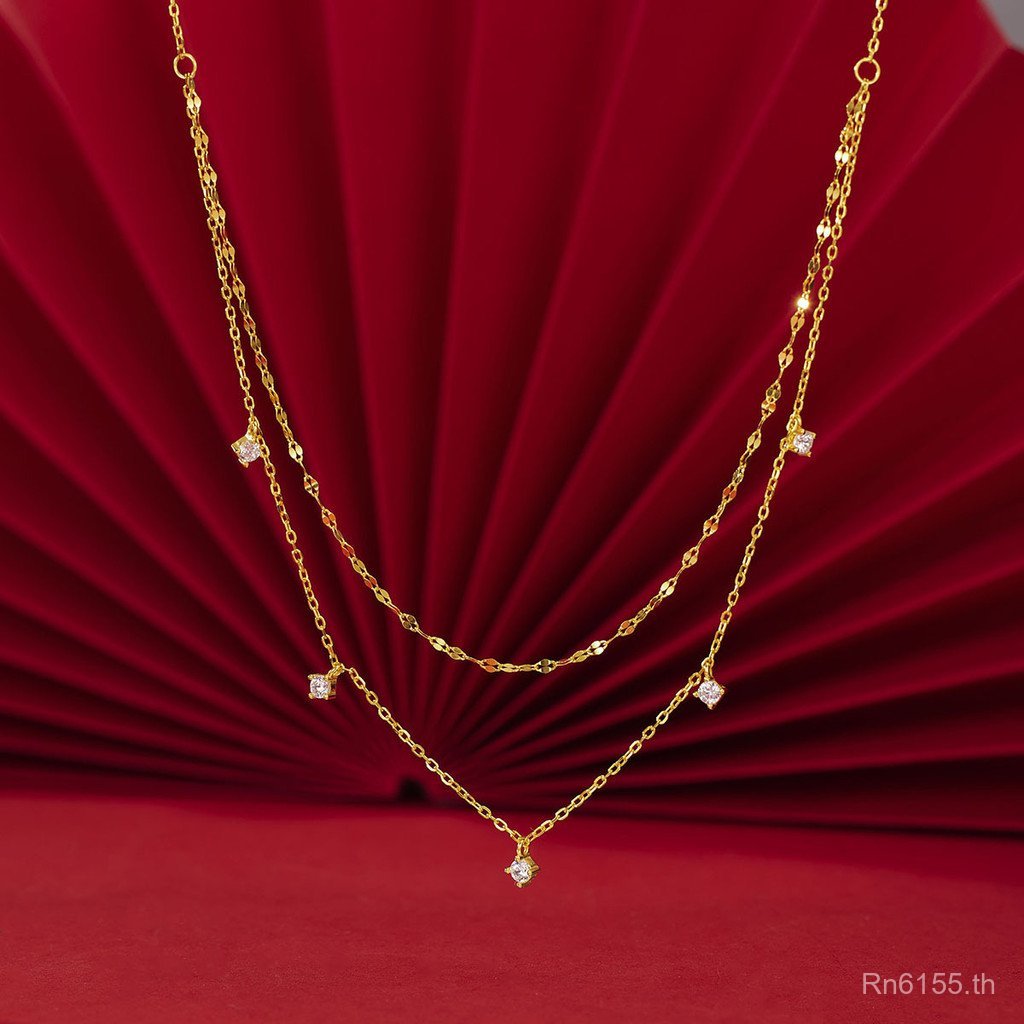 สร้อยคอมากลายSterling Silver S925 แบบสองเลเยอร์ สำหรับผู้หญิง ดีไซน์คลาสสิกและทันสมัย FT6B