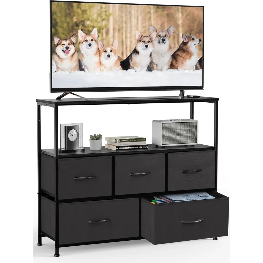 Stand Dresser สําหรับห้องนอน Entertainment Center พร้อม 5 ลิ้นชักผ้า Storage Organizer Units, Media 