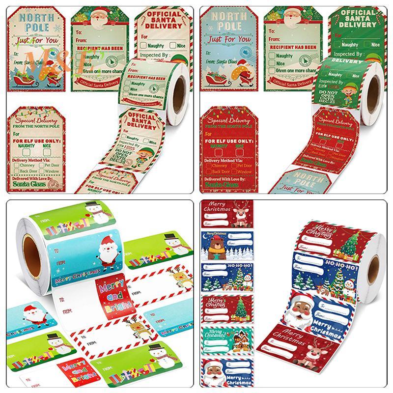[M&E] 200-500pcs สติกเกอร์คริสต์มาสต้นคริสต์มาส Santa หมวก Self-Adhesive ของขวัญแท็ก PVC ห่อของขวัญซีล Decals Party ตกแต่ง [ใหม่]