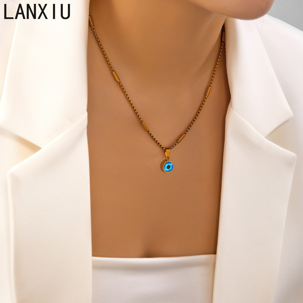 LANXIU Ins สไตล์ฝรั่งเศส Retro Evil Eye รอบจี้เครื่องประดับแฟชั่นที่ไม่ซ้ํากัน Twisted Chain Unisex อุปกรณ์เสริมอินเทรนด์ - รูปที่ 2