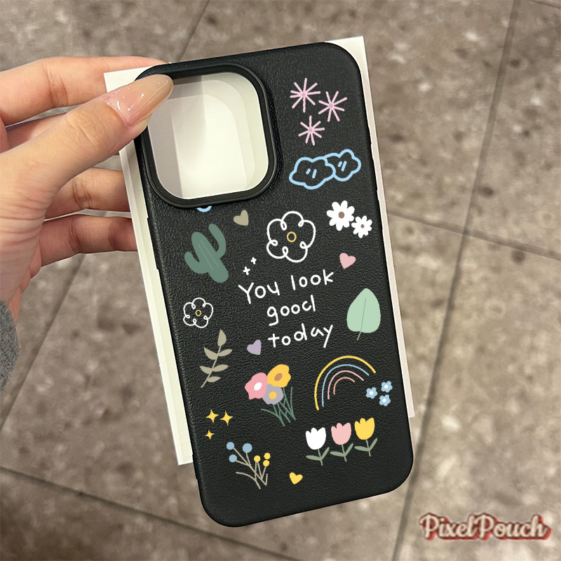 ดอกไม้ เคสไอโฟน12 สำหรับ เคส IPhone 11 12 13 15 16 17 14 Pro Max XS XR X 8Plus 7P Max 7 15 8 Plus  นักเรียน เรียบง่าย
