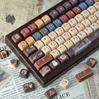 Harry Potter Thai Keycaps 125 คีย์ MOA/เชอร์รี่โปรไฟล์ PBT Dye Sublimation Wooting Aula F75 รอบ Keycaps Cool สีน้ําตาล Magic School Hedwig Hogwarts Keycap