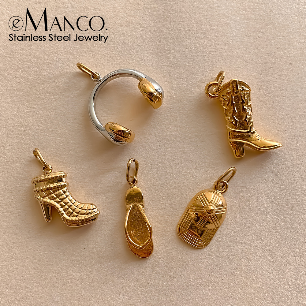 EManco สแตนเลสชุบทอง PVD รองเท้าจี้ Charms สำหรับสร้อยคอกับสร้อยข้อมือ