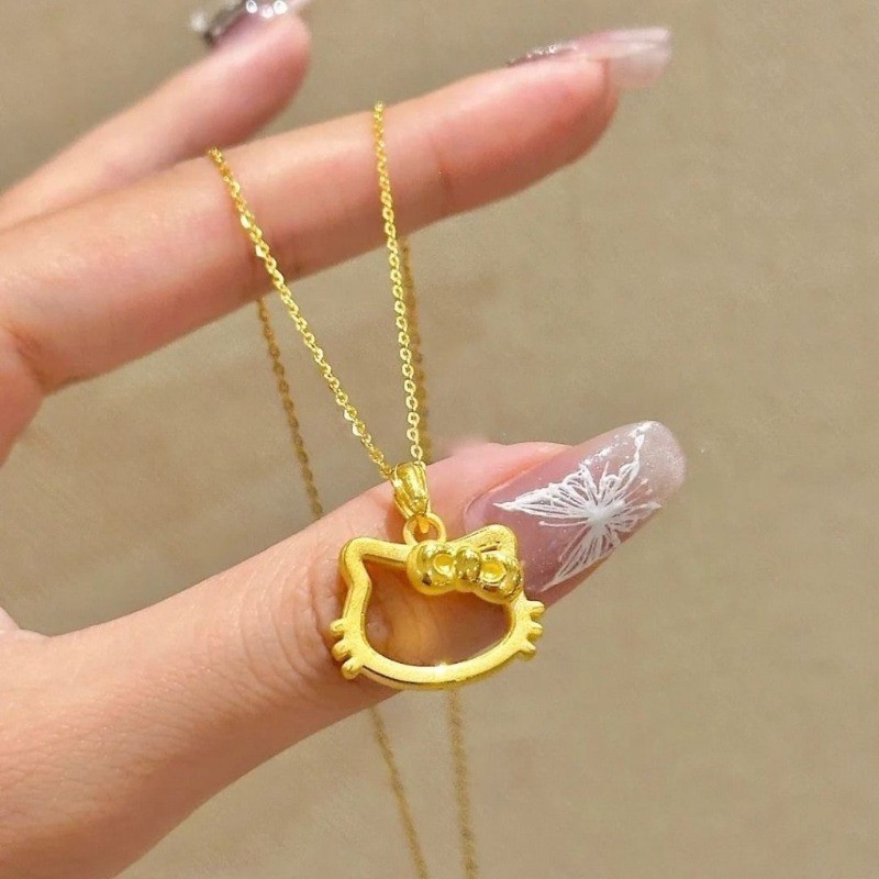 สร้อยคอยาวแมวน่ารักสไตล์เกาหลี สีทอง สำหรับนักเรียนและเป็นของขวัญวันเกิด