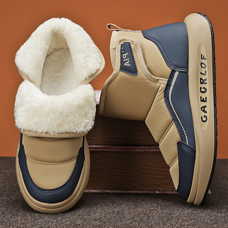 Winter Fleece-Fleece Warm Mens Shoes Cotton Shoes High-Top Waterproof Sports Shoes Anti-Slip Cold @-