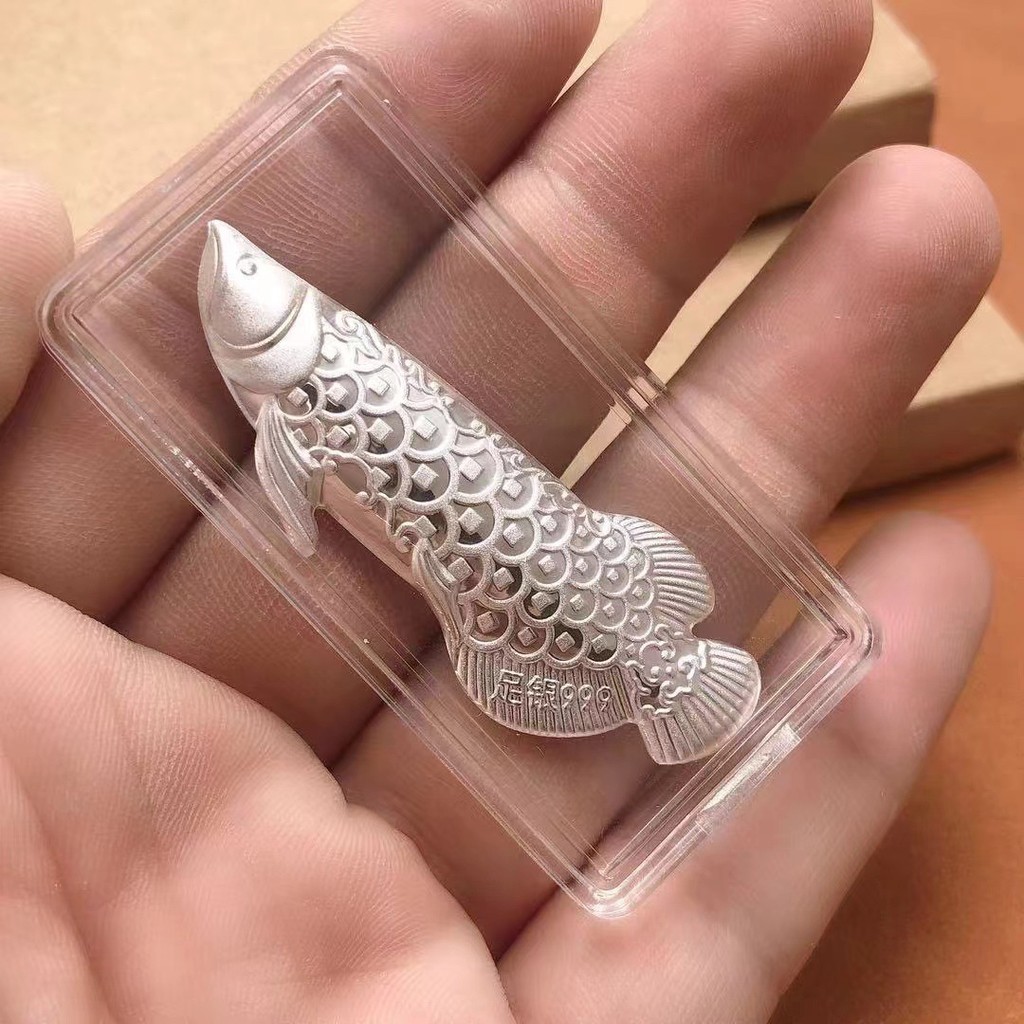 999 เงินสเตอร์ลิงชาน้ําเดือดเฉพาะเงินแท้พิธีชงชาอุปกรณ์เสริมเงิน Arowana ชาสัตว์เลี้ยง Silver Leaf ฆ