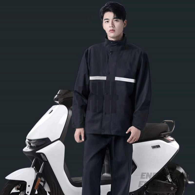 ชุดกันฝน เสื้อกันฝนมีฮู้ด คุณภาพพรีเมี่ยมแบบหนา แบบผ้าหนา มีแถบสะท้อนแสง ชุดกันฝนแบบซิปหน้า