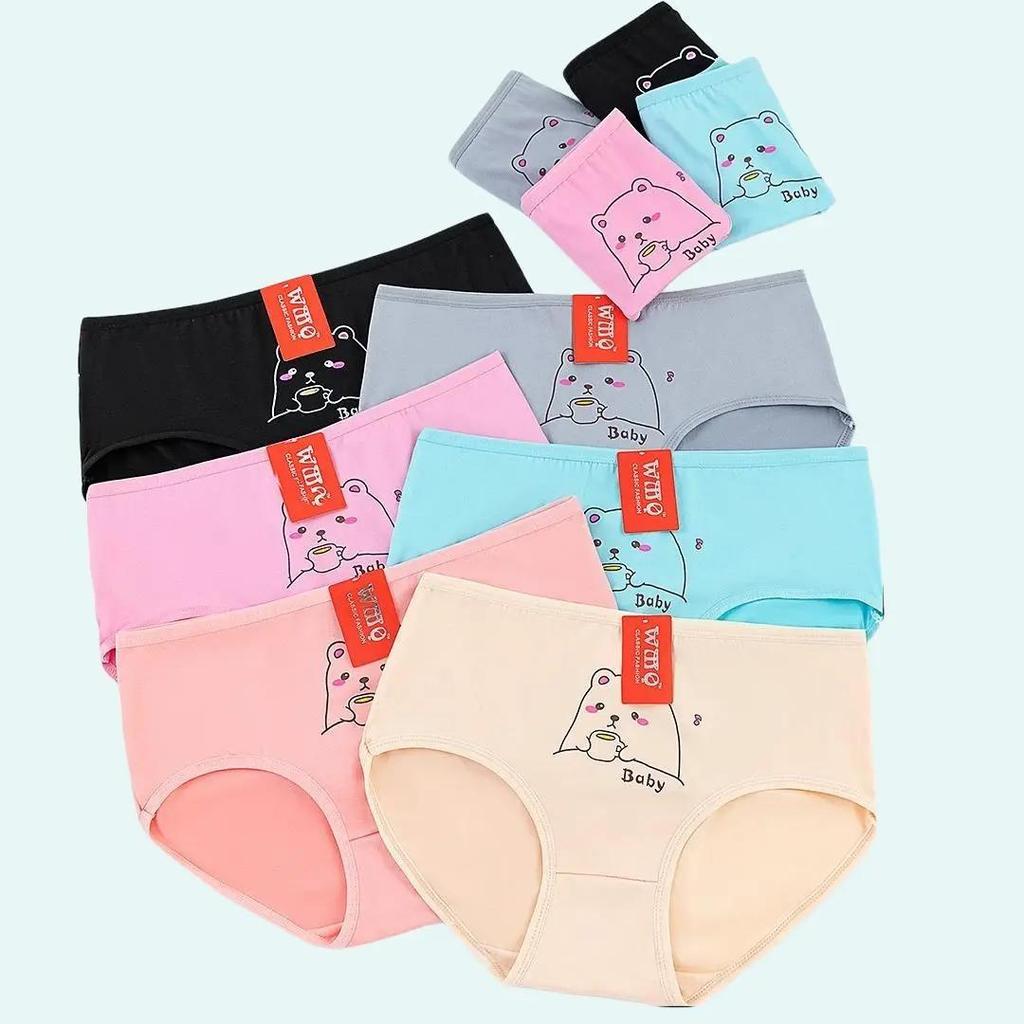 กางเกงในผู้หญิงเอวสูง ใส่สบาย ระบายอากาศดี เนื้อผ้านุ่มลื่น ไซส์ M-2XL 1 แพ็ค 10 ตัว สีสุ่ม 6 สี ลายการ์ตูนน่ารัก - รูปที่ 5