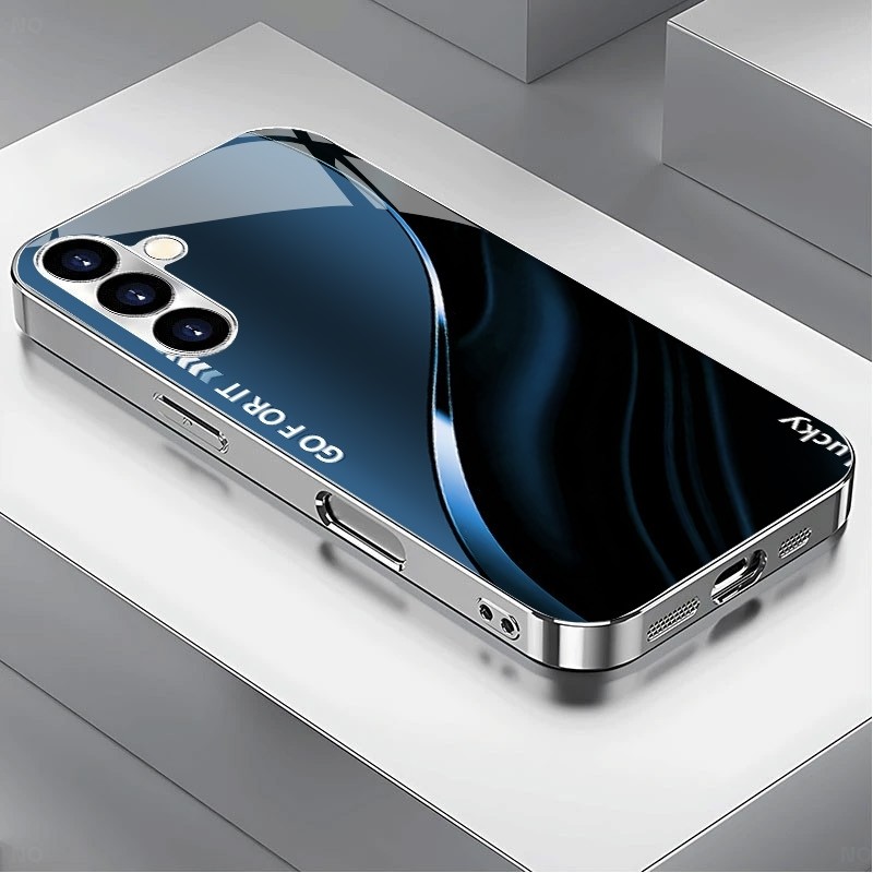 SAMSUNG สไตล์ธุรกิจเส้น 08 หรูหราชุบกรอบแก้วเคสโทรศัพท์สําหรับSamsung Galaxy S22 S23 S24 S25 Ultra A