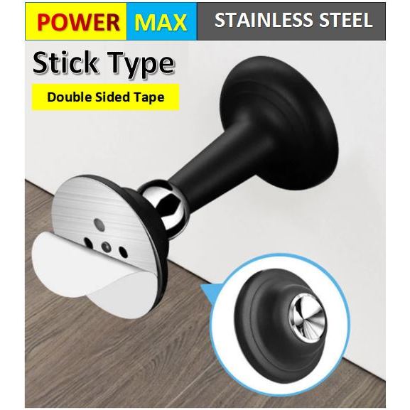 Punch Free สแตนเลสแม่เหล็กประตูผู้ถือเทปสองด้านสติกเกอร์กันชนประตู Pemegaang Pintu Magnetik