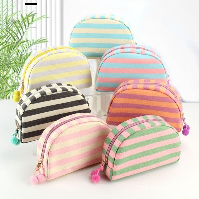 Key Case Outing Shell Travel New Storage Bag Cosmetic Bag Wash Portable Clutch Bag Small Striped Lip
