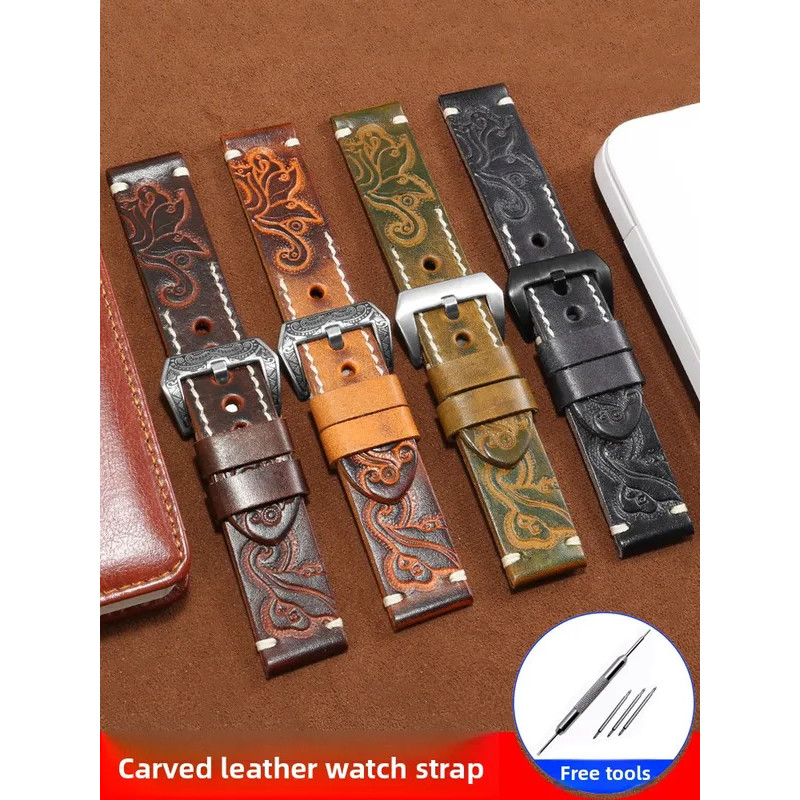 Original-Vintage แกะสลักนูนสําหรับ Panerai Tissot Casio Tudor Rolex Omega Hamilton 18 20 22 24 มม.สา