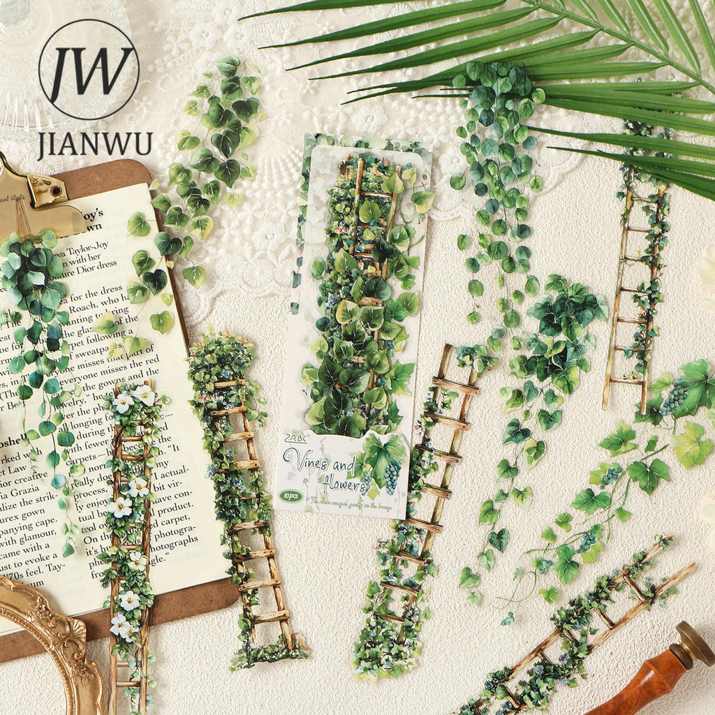 JIANWUVines Lead Flower Series Vintage Plant ดอกไม้ภูมิทัศน์วัสดุ Collage สมุดภาพสติกเกอร์ PET Creative Journal เครื่องเขียน