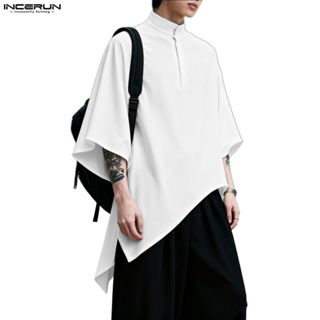 เสื้อยืดสไตล์เกาหลีสำหรับผู้ชาย แขนสามส่วน ขนาดใหญ่ สีทึบ