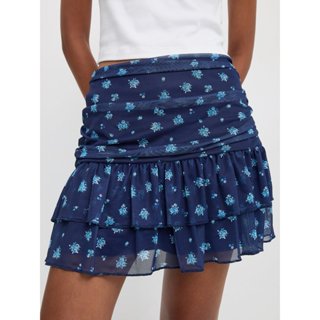 [Pomelo] กระโปรงแต่งระบายดีไซน์ริ้วลายดอกไม้ / Floral Ruched…