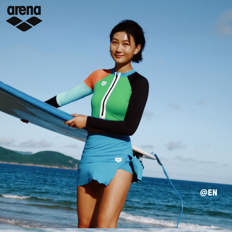 Arena ชุดว่ายน้ำกระโปรงแขนยาว3.0กันแดดสำหรับผู้หญิง