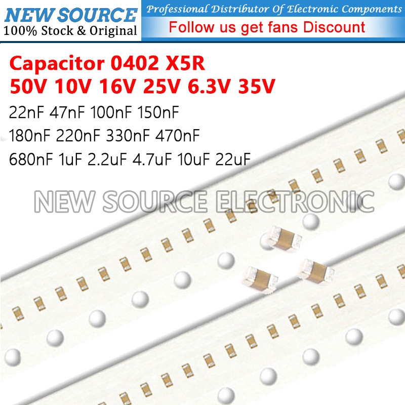 [20 ชิ้น] 0402 SMD 50V 10V 16V 25V 6.3V 35V X5R Capacitor 22nF 47nF 100nF 150nF 180nF 220nF 330nF 47