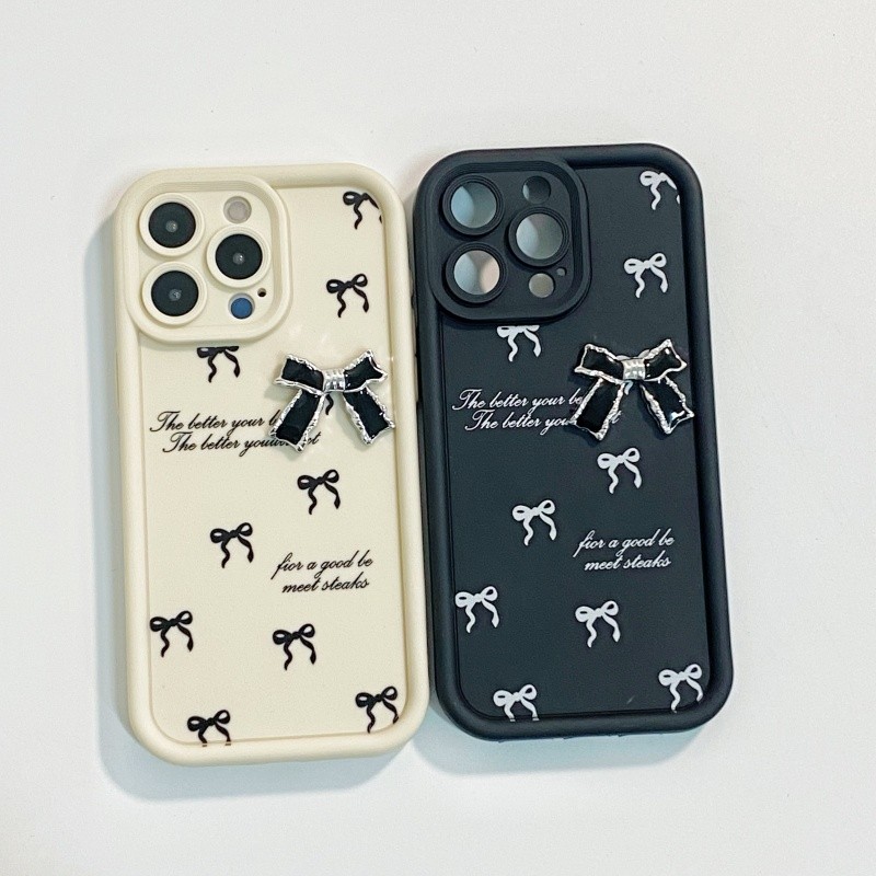 แฟชั่น 3D สีดําโบว์สําหรับ OPPO A3 PRO A94 A93 A5S A57 A77 A7 A12S Realme C20 C11 C21Y C25Y A80 A53 