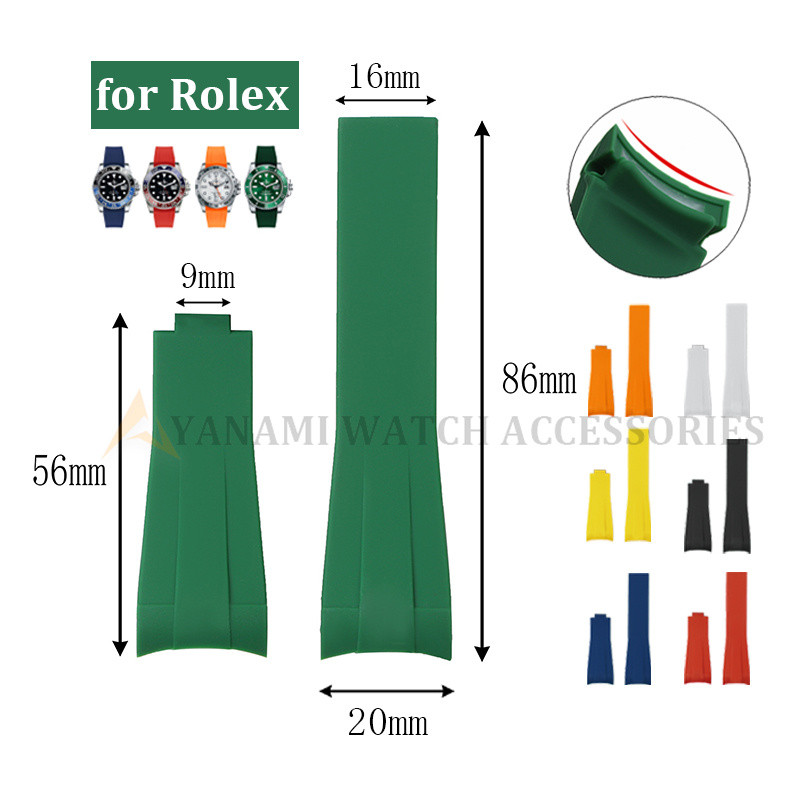 20 มม.ปลายโค้งสายนาฬิกาซิลิโคนสําหรับ Rolex Submariner นาฬิกาสร้อยข้อมือยางสําหรับ Daytona สําหรับ Water Ghost สายคล้องดําน้ํากีฬาผู้หญิงผู้ชายสายรัดข้อมือ