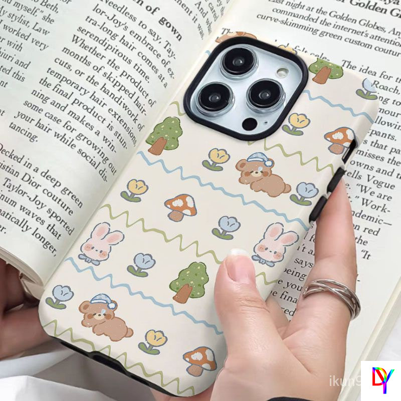 Anti-Drop 2-in-1 น่ารักการ์ตูนสัตว์ซิลิโคนนุ่ม + PC สําหรับ iPhone 17 Pro Max/17/16 Pro Max/16/15 Pro Max/14 Pro Max/13 Pro Max/12/11 Pro Max/XS Max