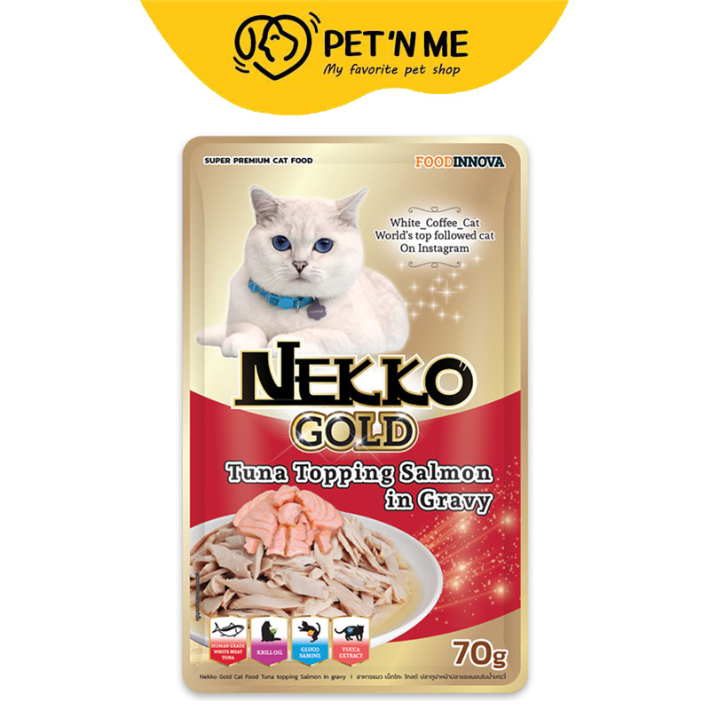 [จัดส่งจากคลัง] NEKKO Gold อาหารเปียกแมวเพ้าซ์รสปลาทูน่าหน้าปลาแซลมอนในน้ำเกรวี่ สำหรับแมวโต 70 g [8859160402153]