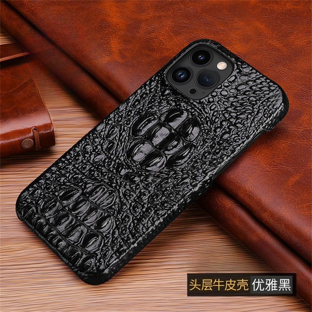 จระเข้ 3D จระเข้ Skull Grain หนังสําหรับ iPhone 17 16 Pro Max 17 Air 16 15 Plus 14 13 Pro 12 11 XS Max หนังวัวแท้ปกแข็ง