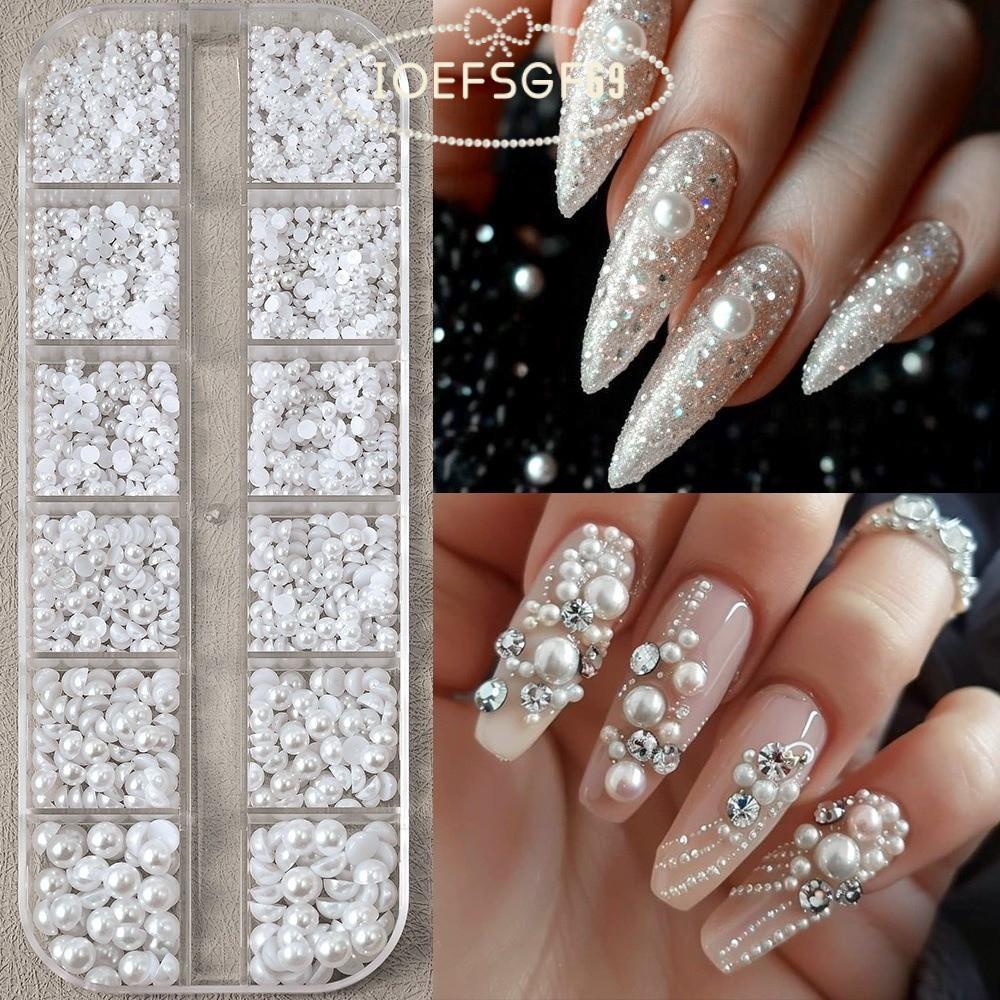 IOEFSGF69 Nail Rhinestone, Christmas Red Christmas Green Pearl Bead, Mixed Size Pearlescent Colourfu